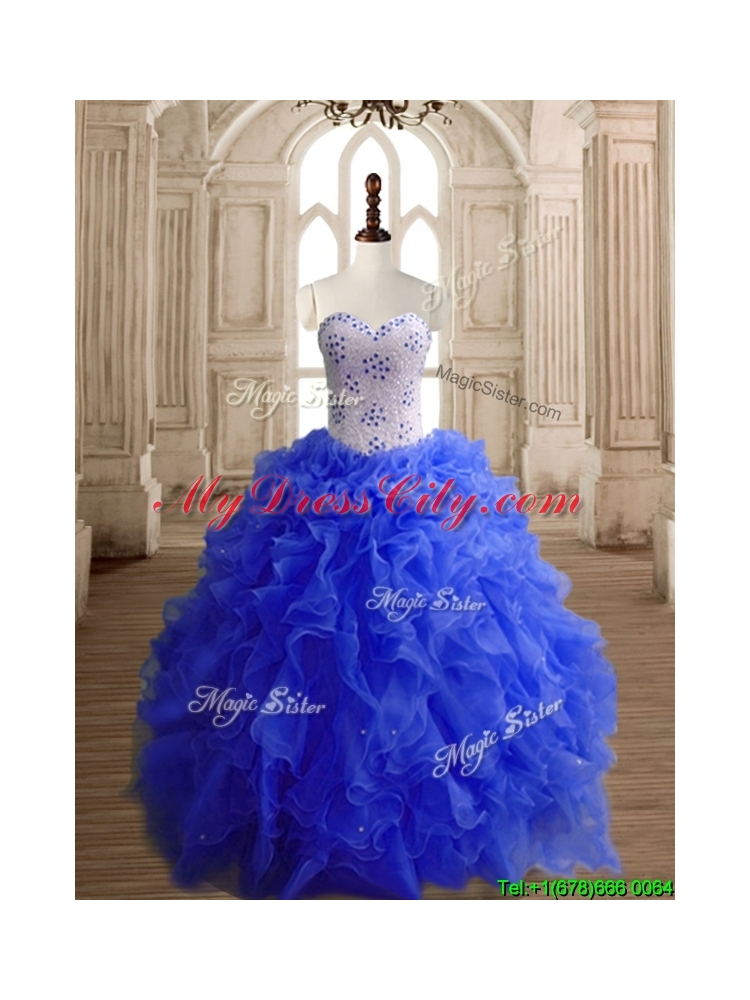 Low Price Beaded Bodice and Ruffled Royal Blue Quinceanera Dress in Organza