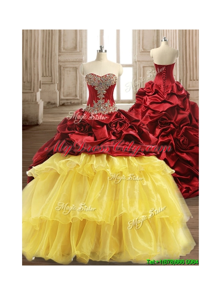 Luxurious Beaded and Ruffled Layers Quinceanera Dress with Brush Train