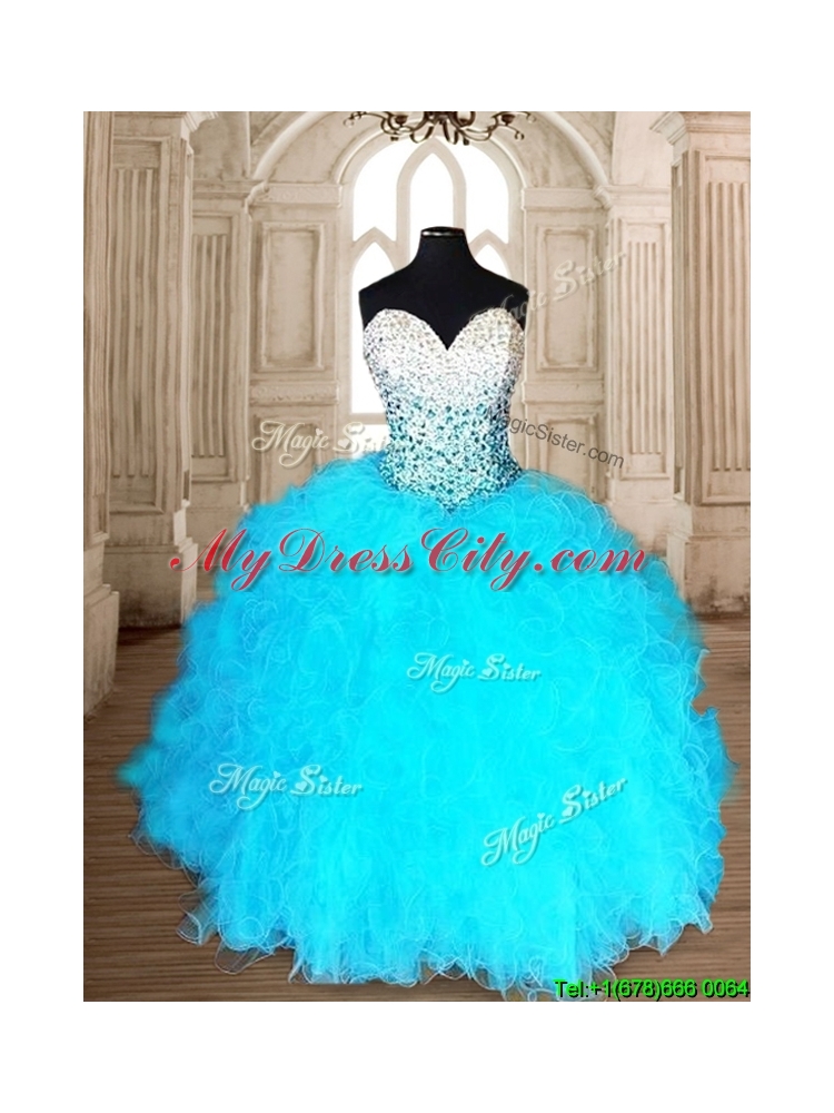 Romantic Aqua Blue Quinceanera Dress with Beading and Ruffles