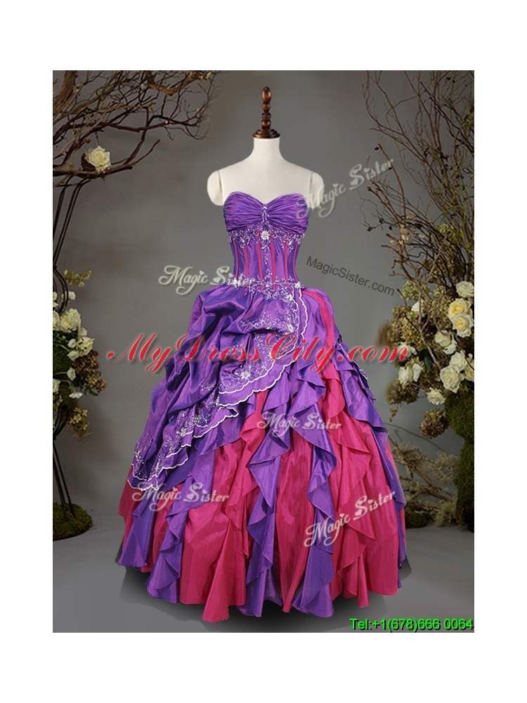 Visible Boning Beaded and Ruffled Quinceanera Dress in Taffeta