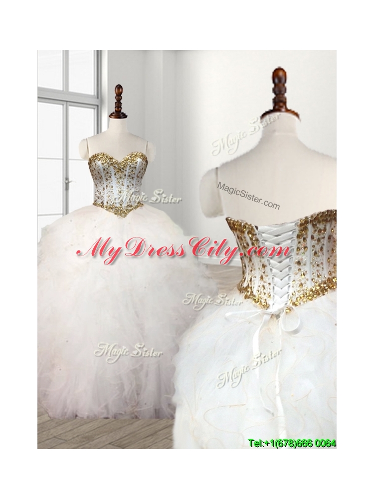 Visible Boning Beaded Bodice and Ruffled Quinceanera Dress in White