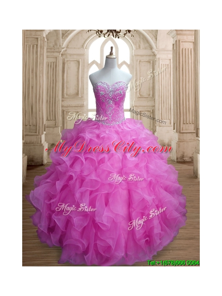 Cheap Lilac Big Puffy Quinceanera Dress with Beading and Ruffles