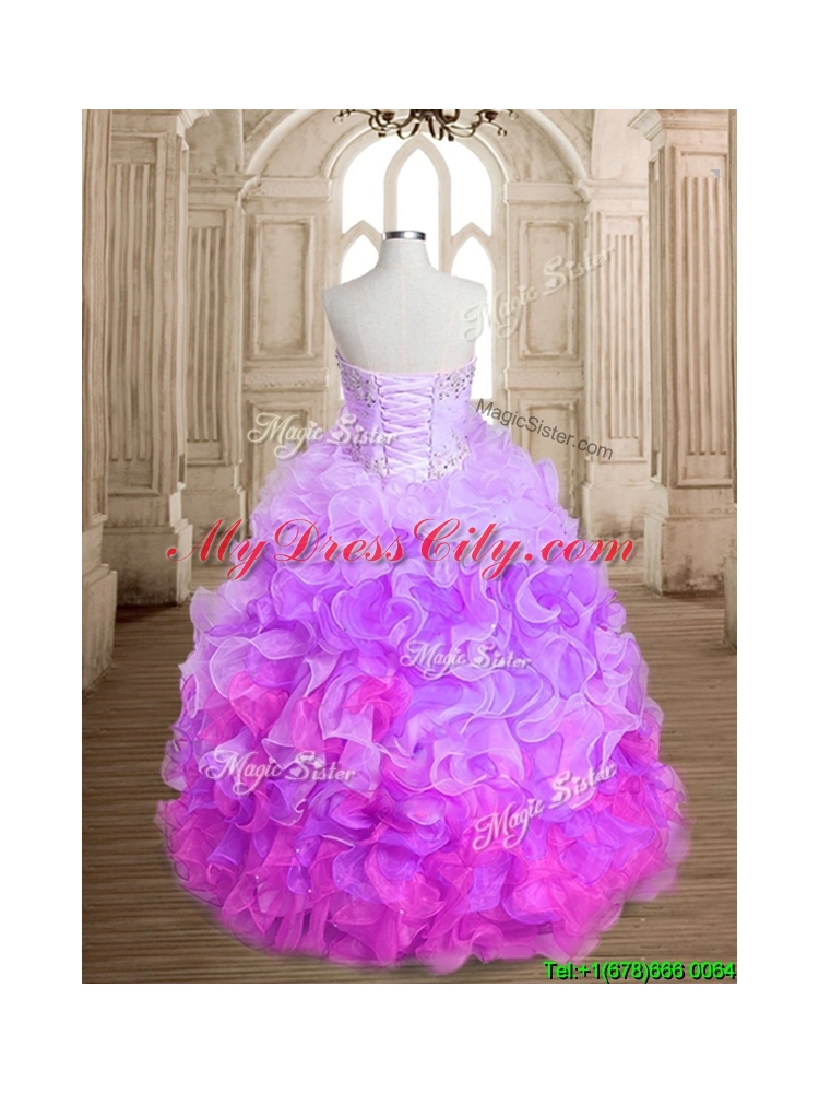 Most Popular Beaded and Ruffled Colorful Quinceanera Dress in Organza