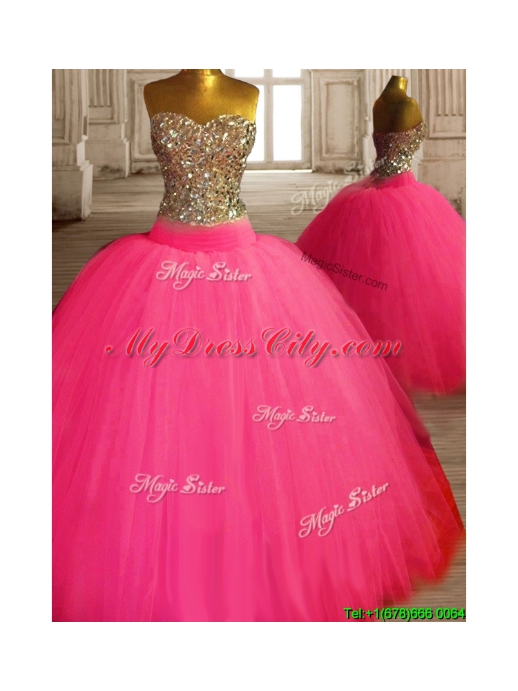 Gorgeous Beaded Bodice Tulle Sweet 16 Dress in Hot Pink