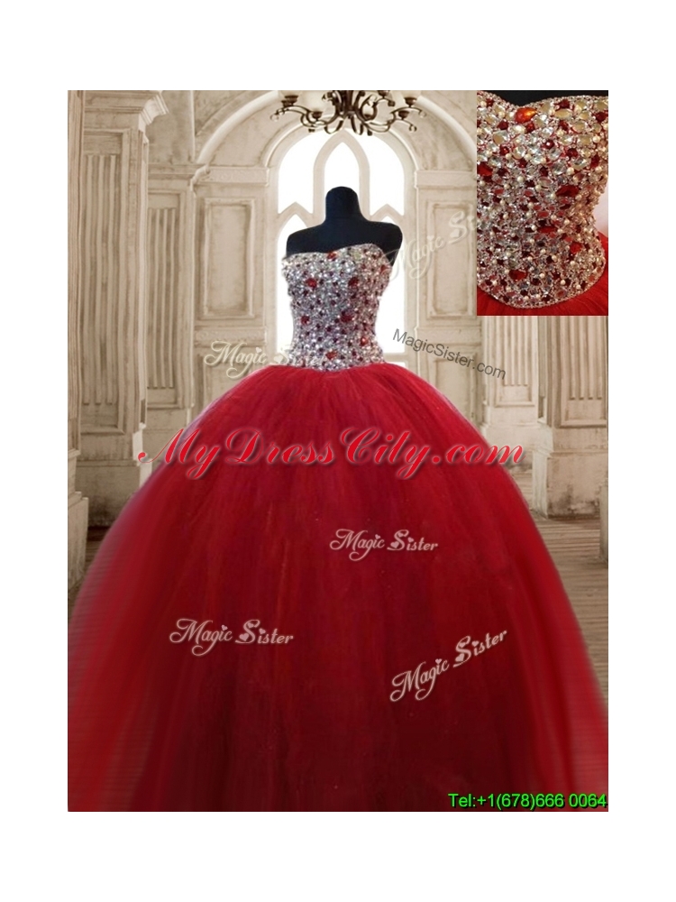 Hot Sale Beaded Bodice Sweet 16 Dress in Wine Red