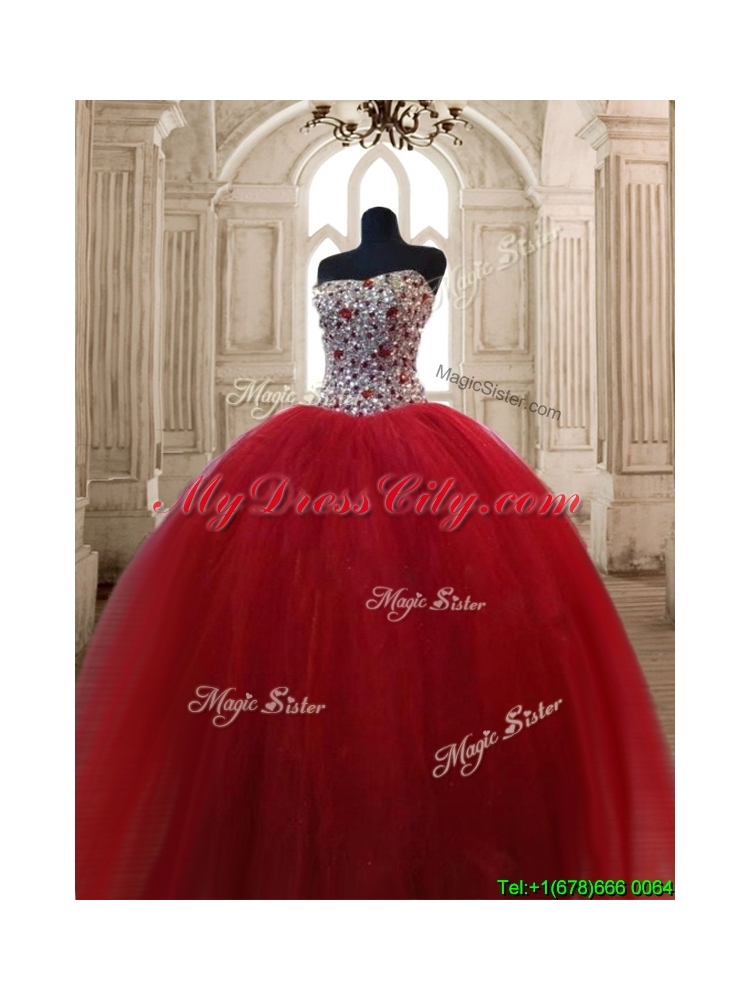 Hot Sale Beaded Bodice Sweet 16 Dress in Wine Red