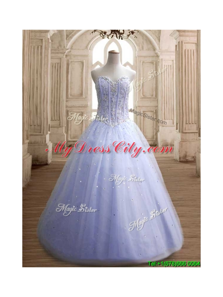 Hot Sale Beaded Bodice Tulle Quinceanera Dress in Lavender