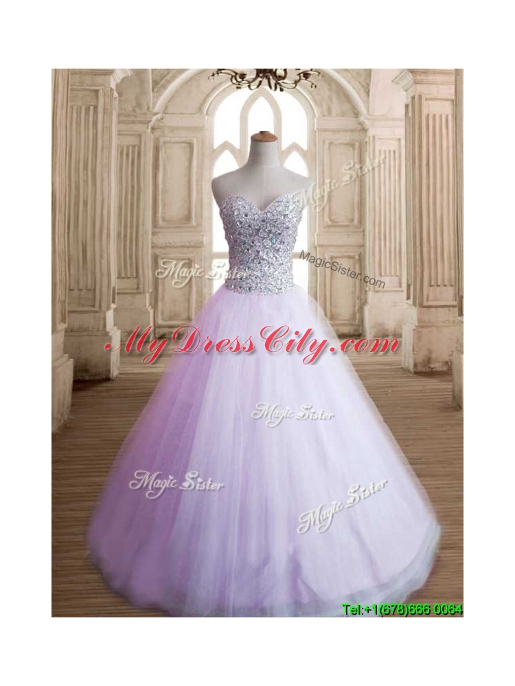 Romantic A Line Lavender Sweet 16 Dress with Beading for Spring