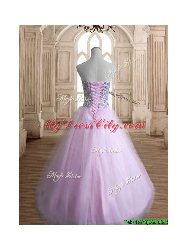 Romantic A Line Lavender Sweet 16 Dress with Beading for Spring