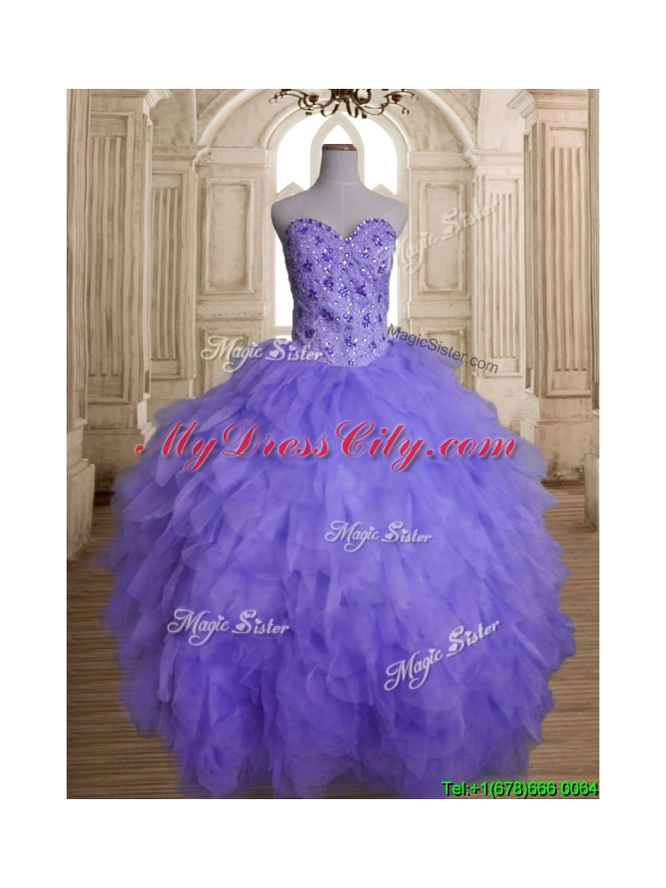 Beautiful Beaded and Ruffled Big Puffy Quinceanera Dress in Lavender