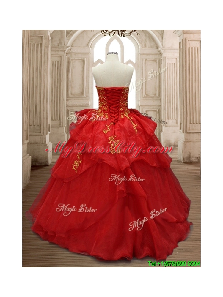 Classical Applique and Ruffled Layers Organza Quinceanera Dress in Red