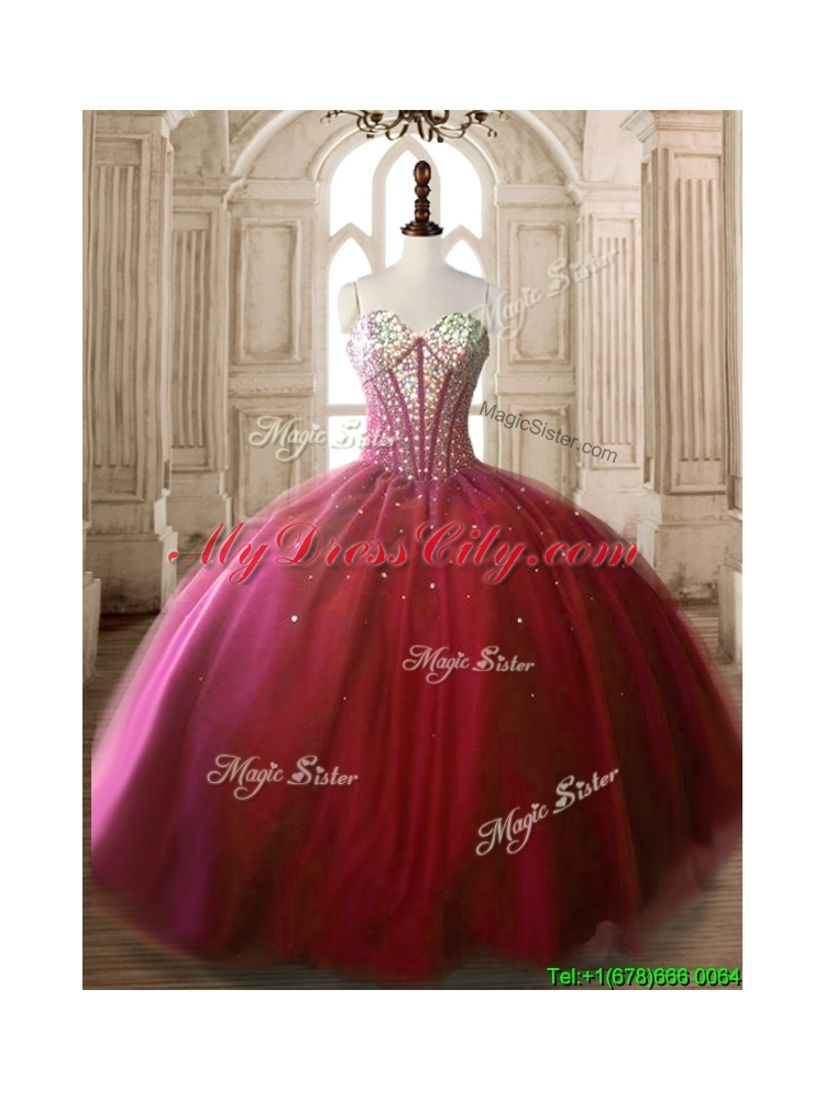 Classical Big Puffy Wine Red Quinceanera Dress with Beading