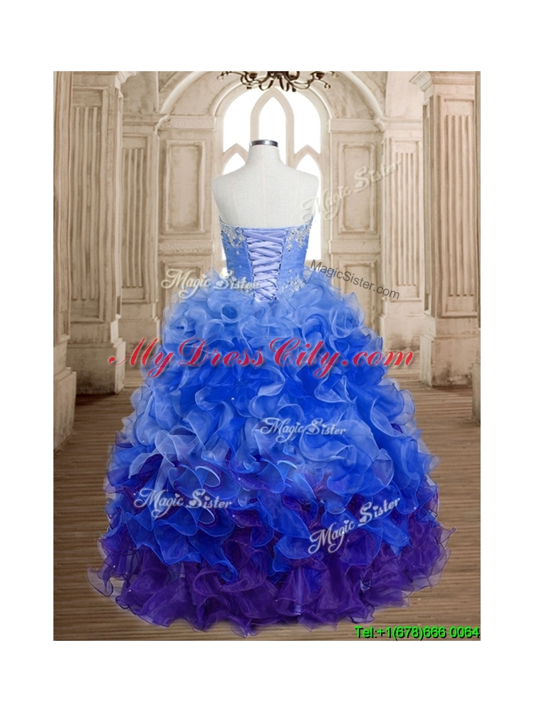 Discount Beaded and Ruffled Organza Sweet 16 Dress in Rainbow