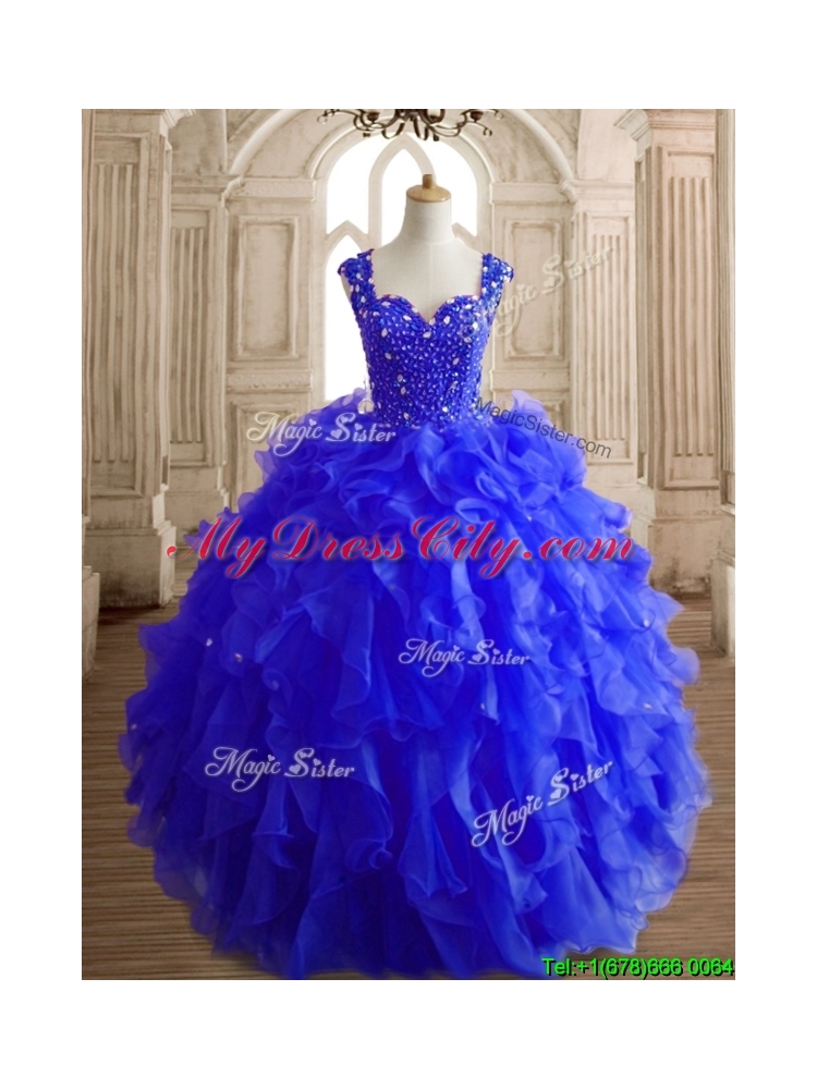 Gorgeous Royal Blue Straps Quinceanera Dress with Beading and Ruffles