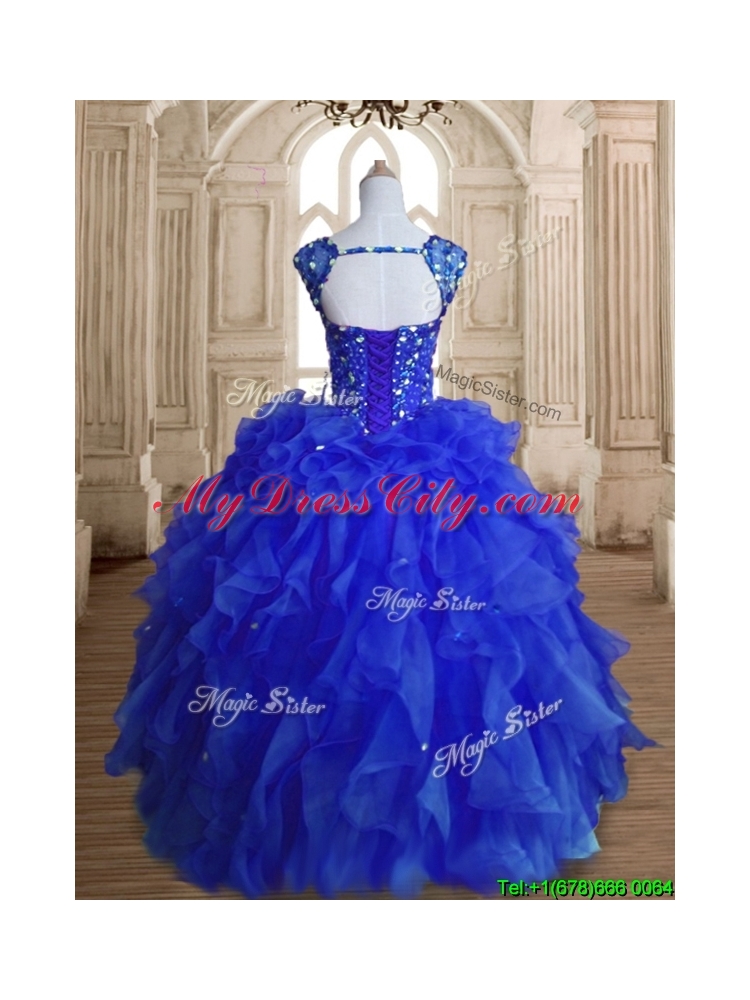 Gorgeous Royal Blue Straps Quinceanera Dress with Beading and Ruffles