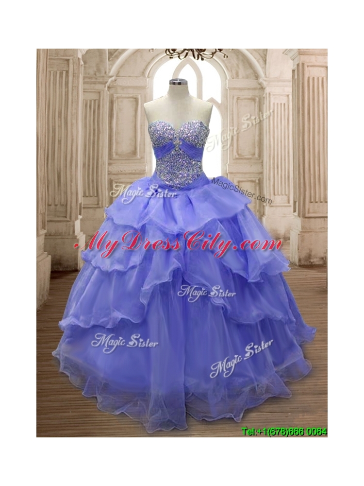 Lovely Lavender Big Puffy Quinceanera Dress with Ruffled Layers and Beading