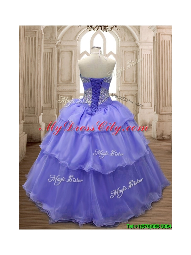 Lovely Lavender Big Puffy Quinceanera Dress with Ruffled Layers and Beading