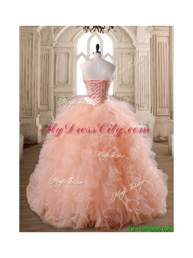 Lovely Peach Big Puffy Quinceanera Dress with Beading and Ruffles