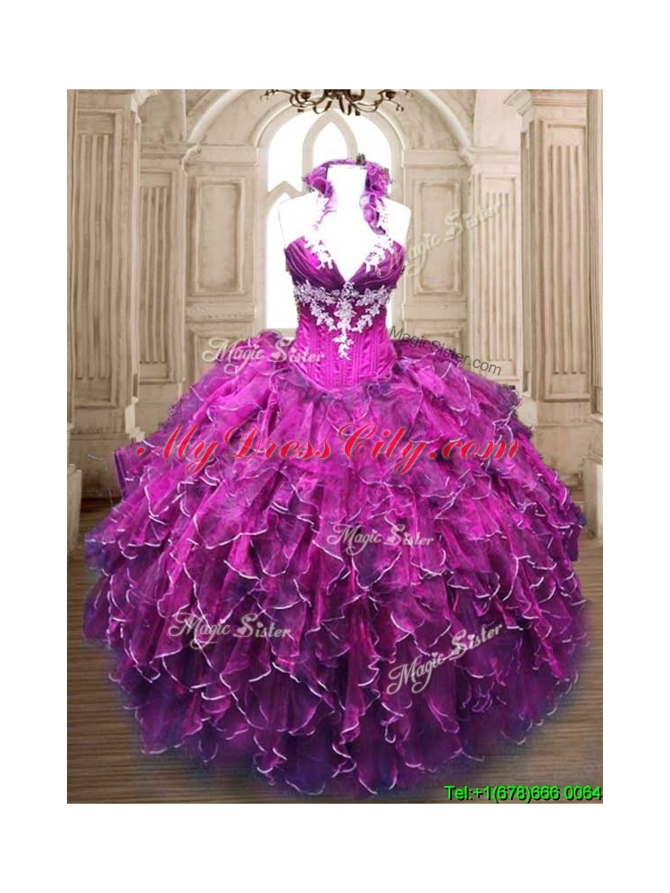 New Arrivals Organza Quinceanera Dress with Appliques and Ruffles