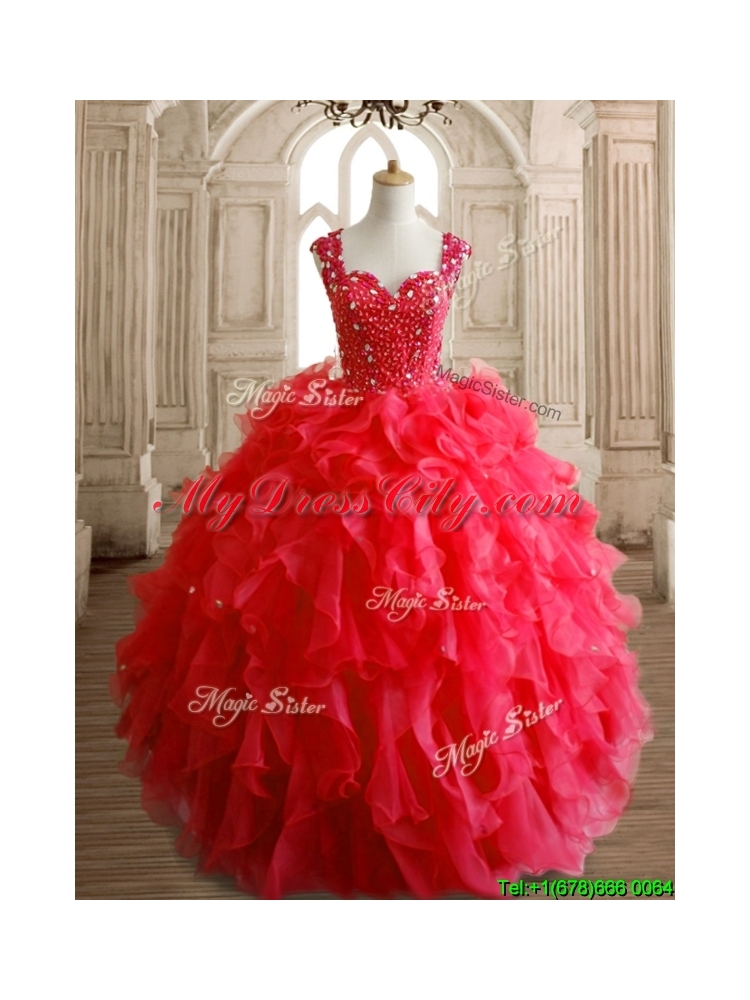 Perfect Straps Beading and Ruffles Sweet 16 Dress in Red