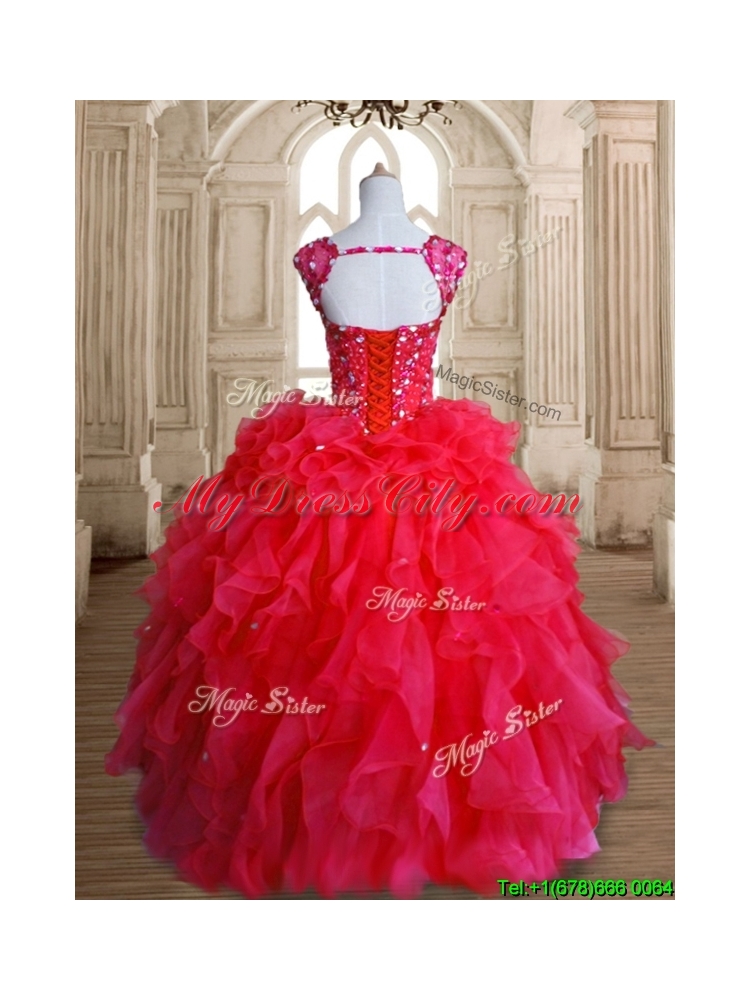 Perfect Straps Beading and Ruffles Sweet 16 Dress in Red