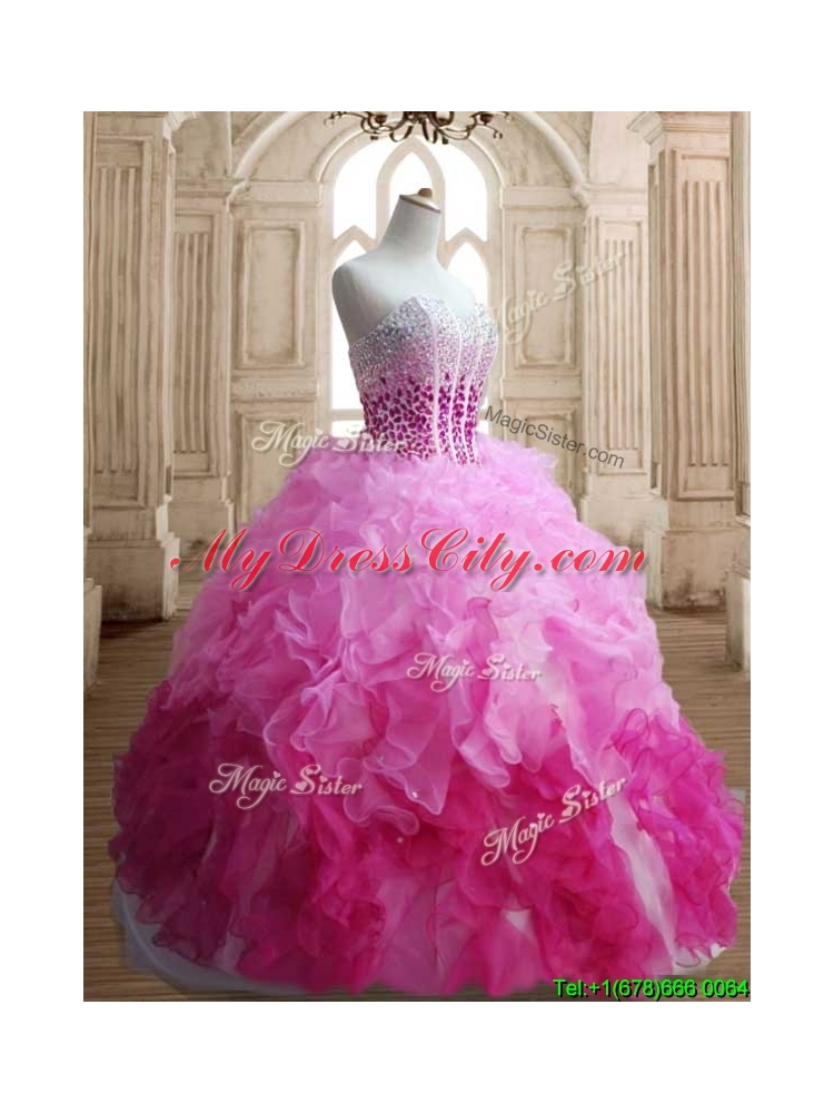 Visible Boning Beaded Bodice and Ruffled Quinceanera Dress in Gradient Color