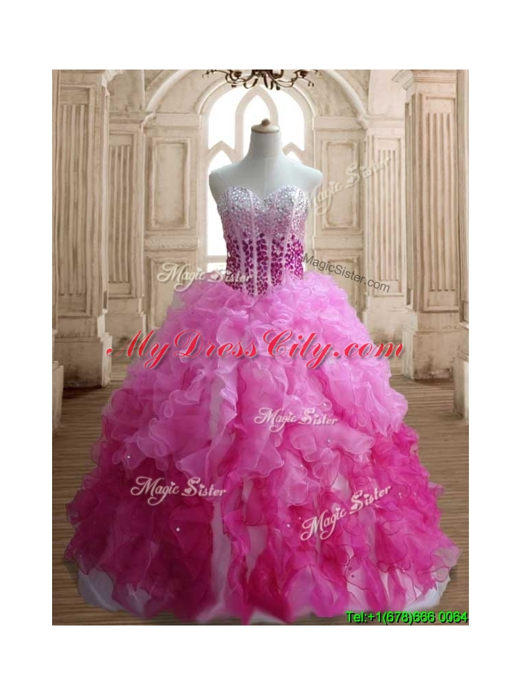 Visible Boning Beaded Bodice and Ruffled Quinceanera Dress in Gradient Color