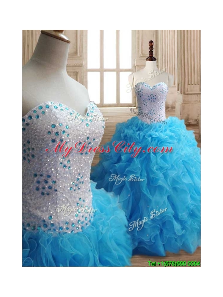 Affordable Baby Blue Big Puffy Quinceanera Dress with Beading and Ruffles