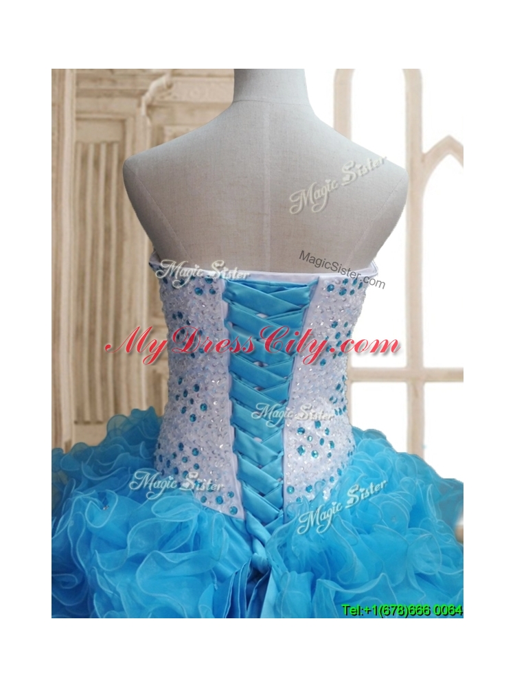 Affordable Baby Blue Big Puffy Quinceanera Dress with Beading and Ruffles