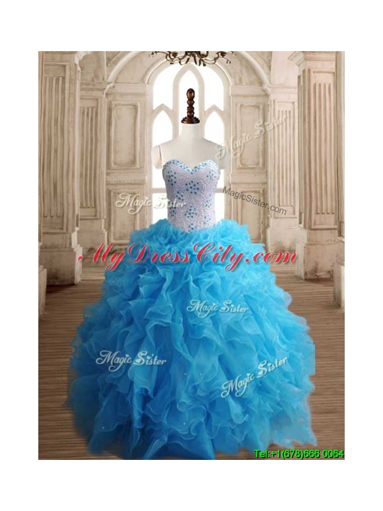 Affordable Baby Blue Big Puffy Quinceanera Dress with Beading and Ruffles