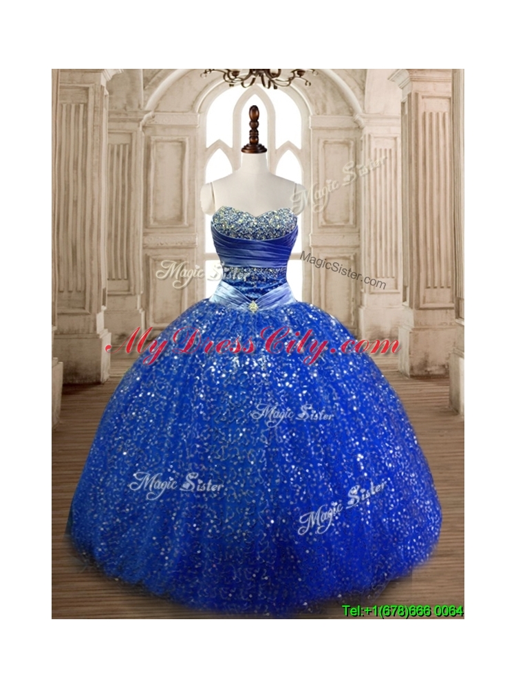 Cheap Beaded Royal Blue Quinceanera Dress in Sequins