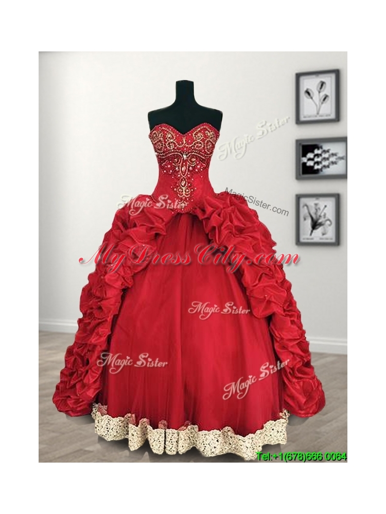 Comfortable Red Big Puffy Quinceanera Dress with Beading and Pick Ups