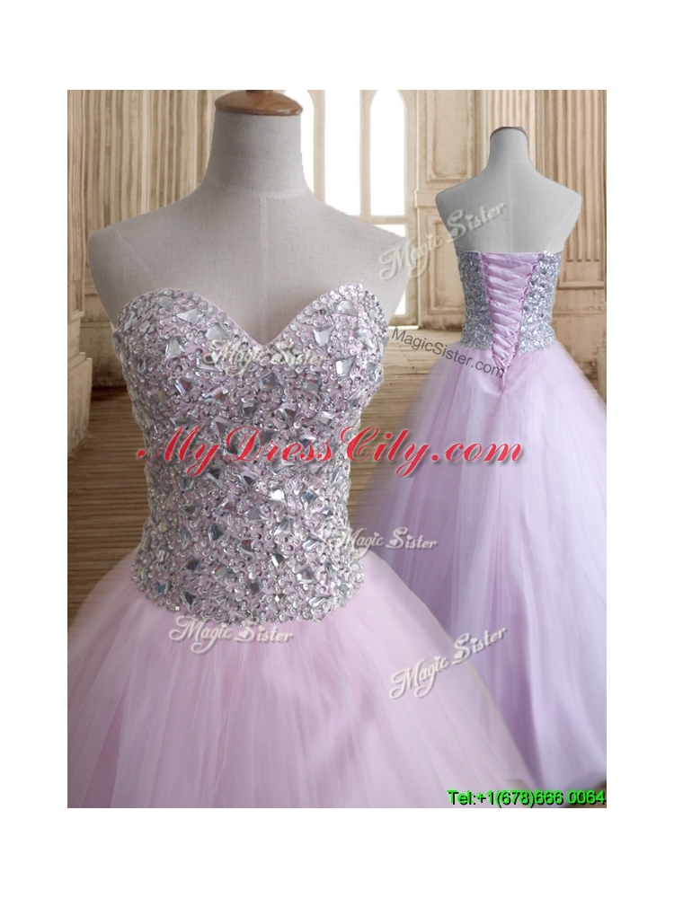 Discount Beaded Bodice Tulle Quinceanera Dress in Baby Pink