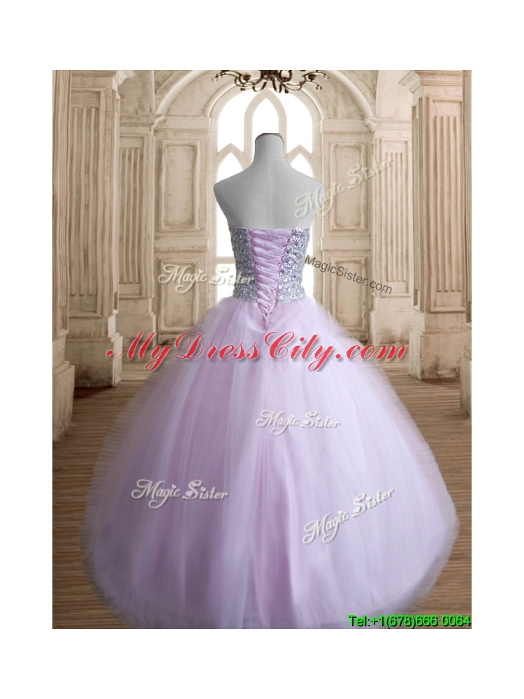 Discount Beaded Bodice Tulle Quinceanera Dress in Baby Pink