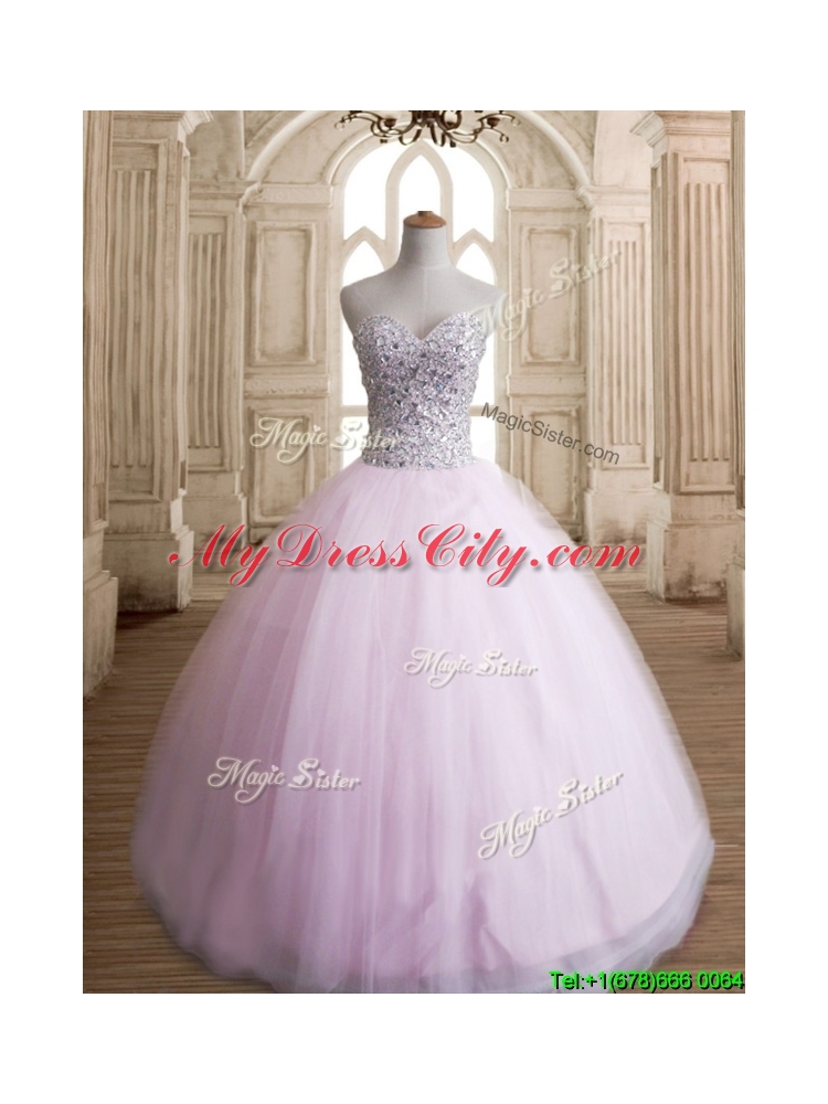 Discount Beaded Bodice Tulle Quinceanera Dress in Baby Pink