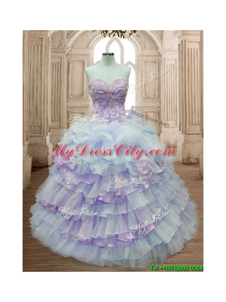 Elegant Big Puffy Ruffled Layers and Appliques Quinceanera Dress in Organza