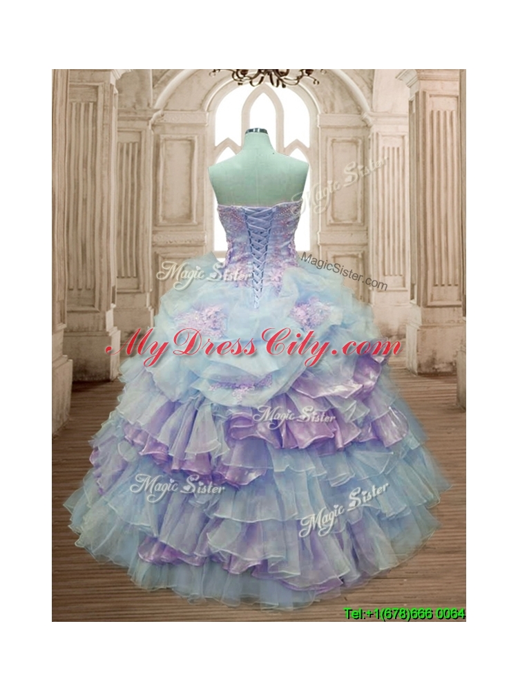 Elegant Big Puffy Ruffled Layers and Appliques Quinceanera Dress in Organza