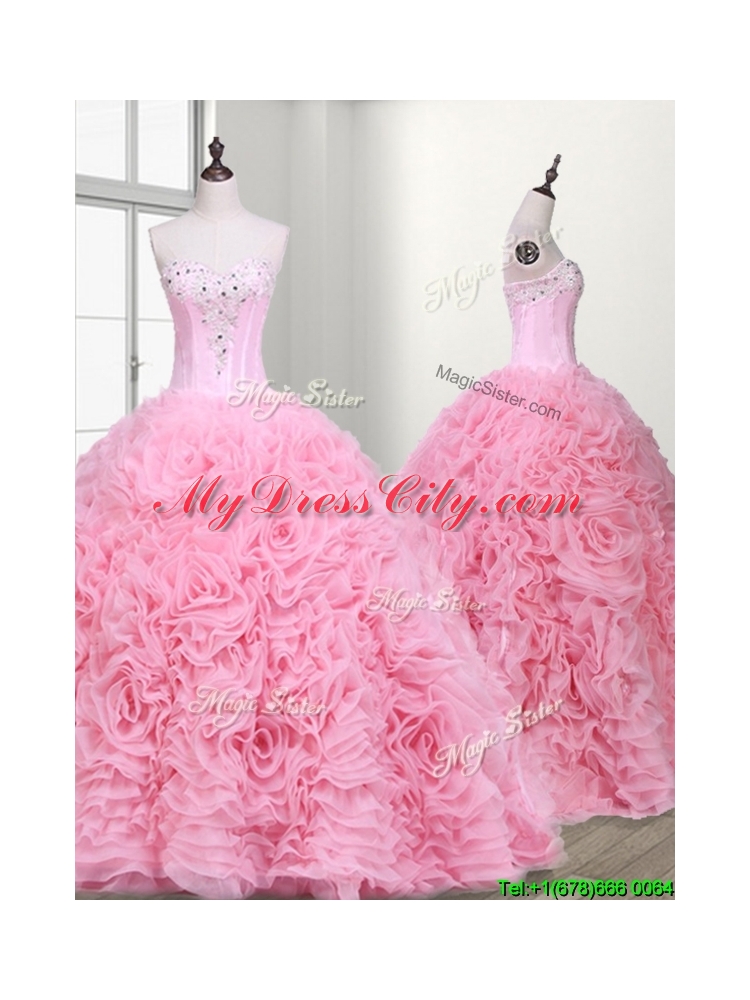 Elegant Rolling Flowers and Beaded Quinceanera Dress with Court Train