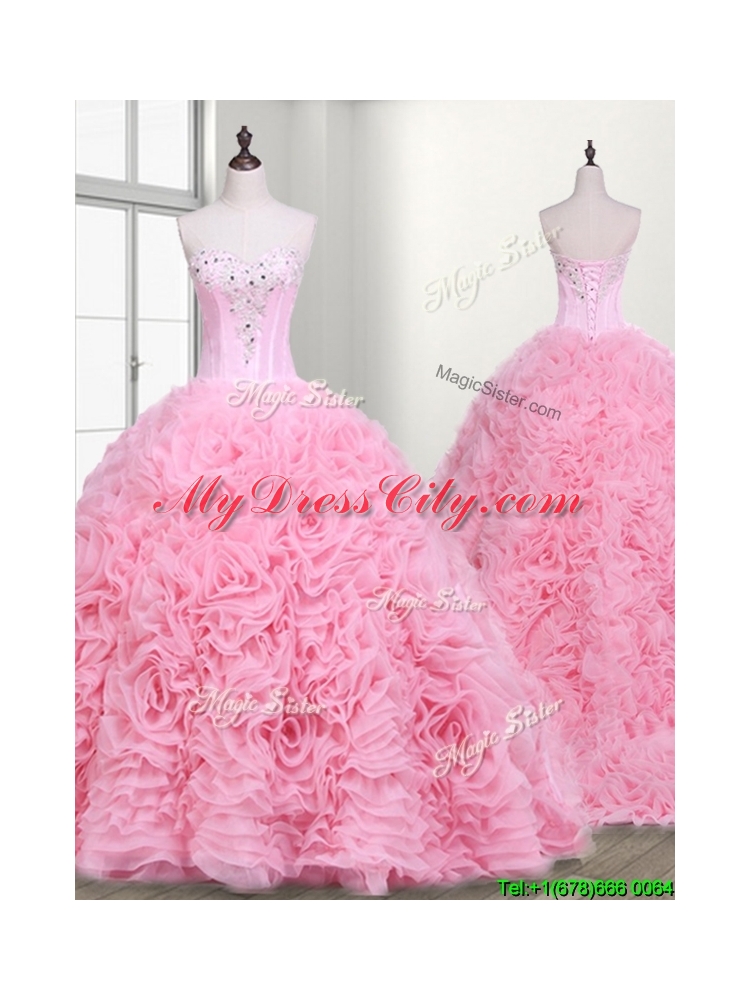 Elegant Rolling Flowers and Beaded Quinceanera Dress with Court Train