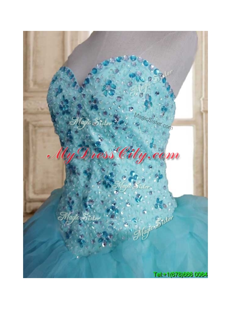 Latest Beaded and Ruffled Tulle Quinceanera Dress in Baby Blue