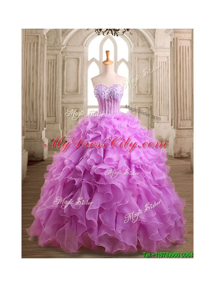 Lovely Applique and Beaded Organza Quinceanera Dress in Lilac