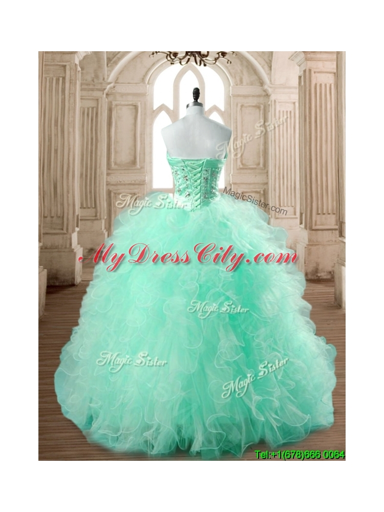 Popular Big Puffy Apple Green Quinceanera Dress with Beading and Ruffles