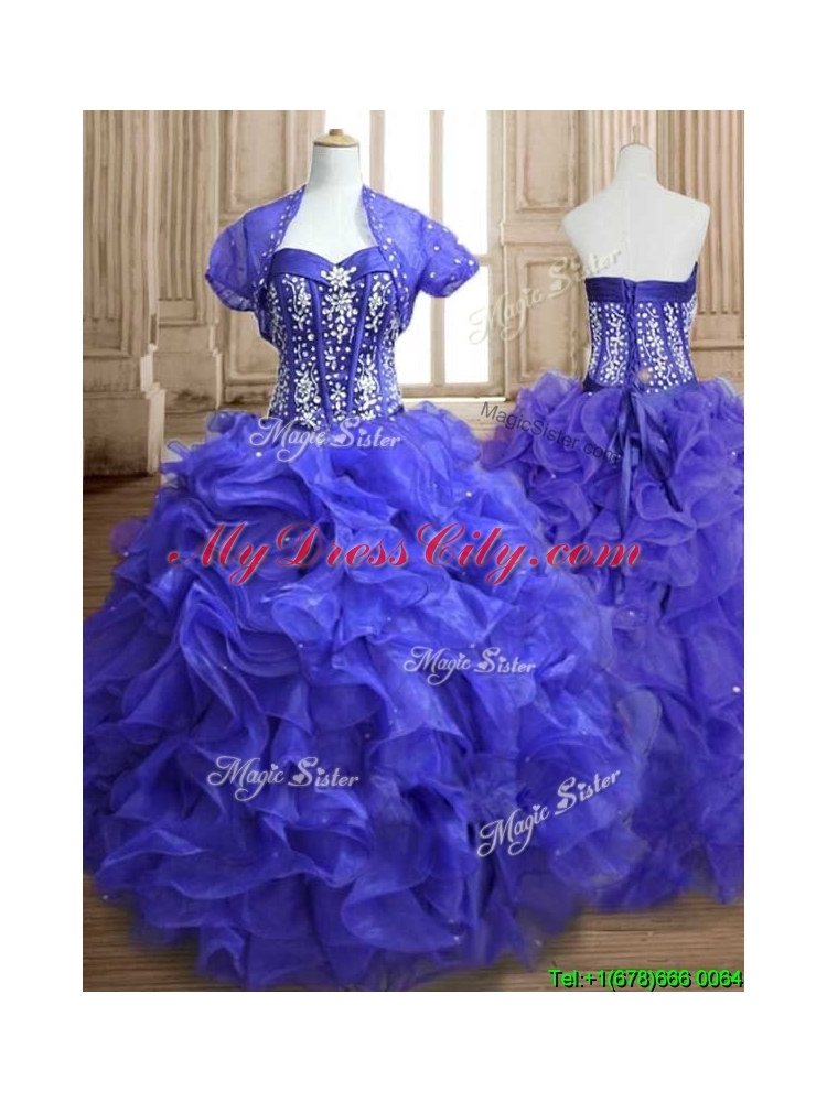 Unique Royal Blue Sweet 16 Dress with Beading and Ruffles