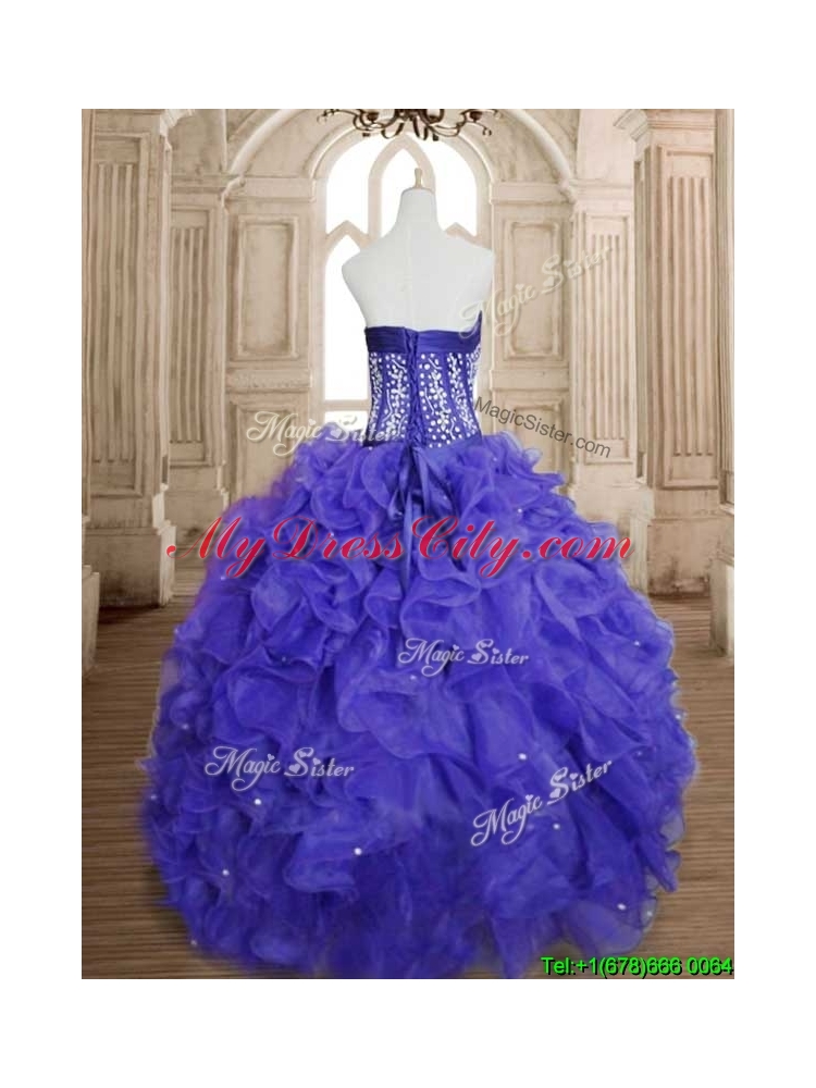 Unique Royal Blue Sweet 16 Dress with Beading and Ruffles