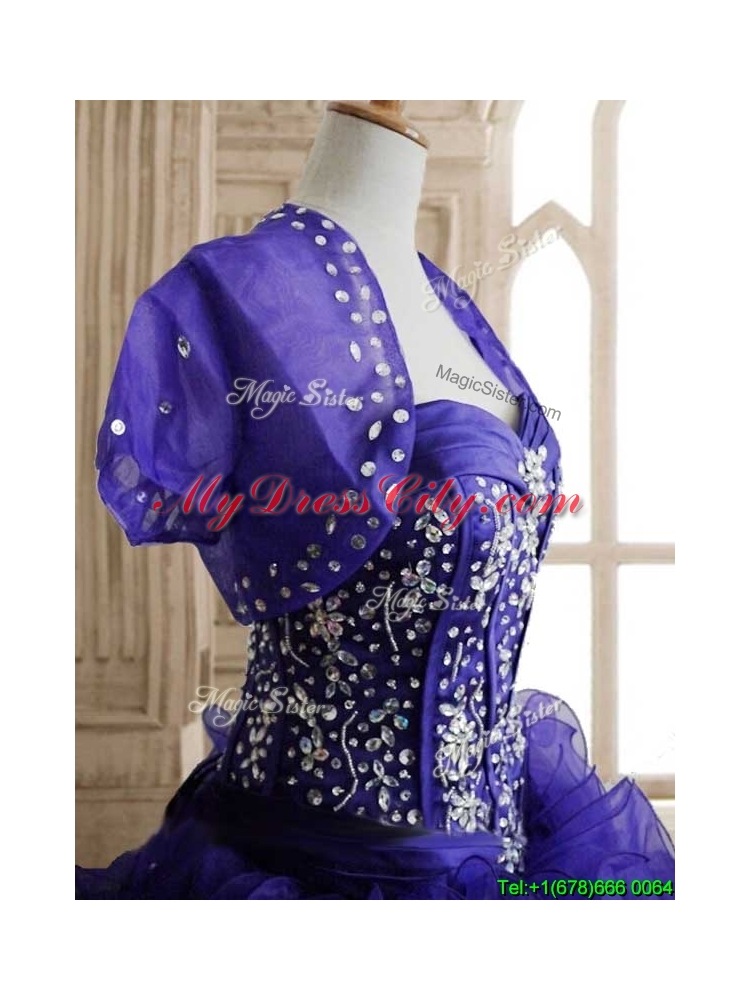 Unique Royal Blue Sweet 16 Dress with Beading and Ruffles