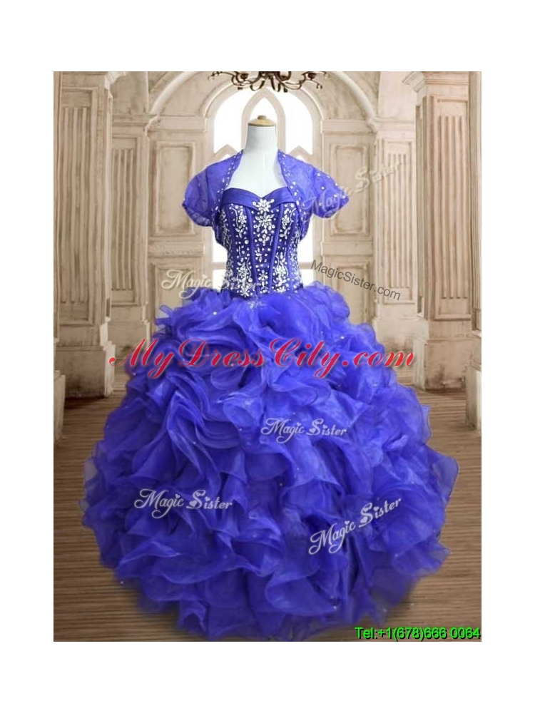 Unique Royal Blue Sweet 16 Dress with Beading and Ruffles