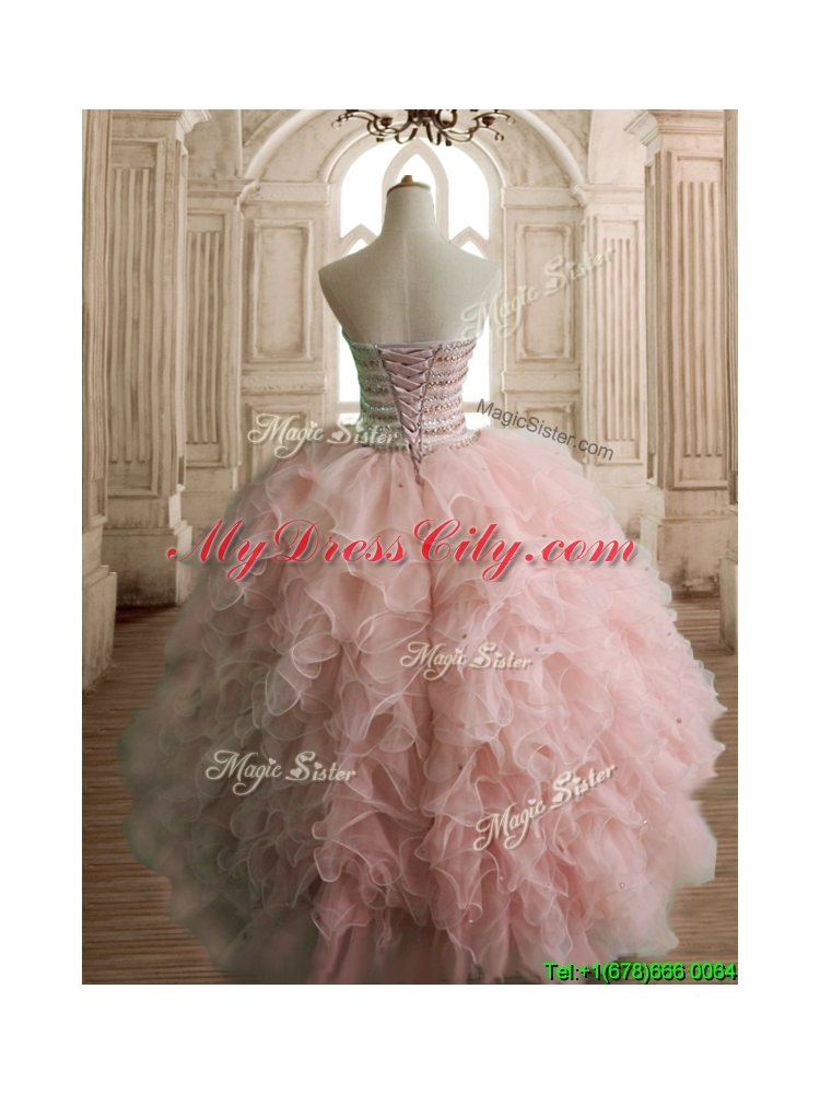 Wonderful Peach Organza Quinceanera Dress with Beading and Ruffles