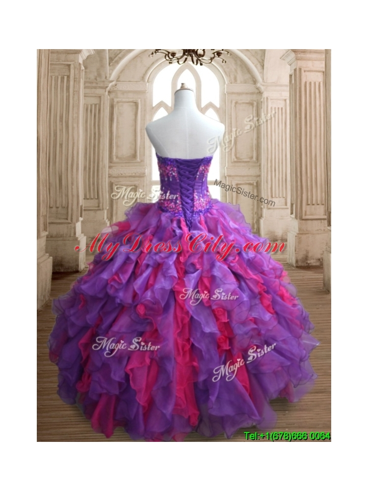 Cheap Applique and Ruffled Quinceanera Dress in Purple and Hot Pink