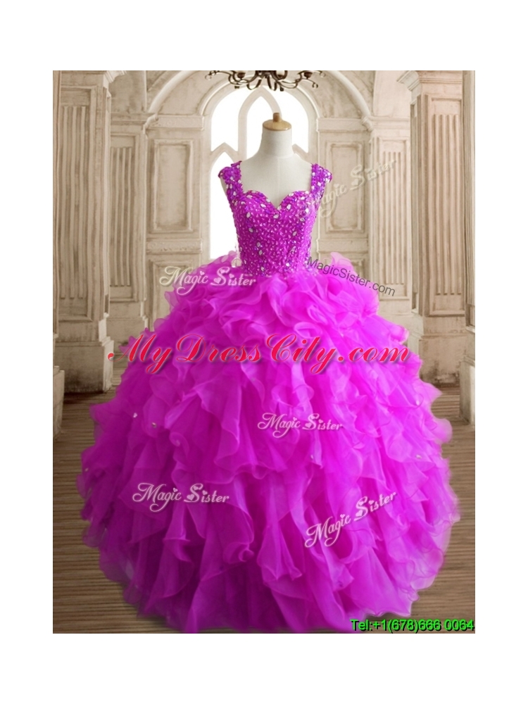 Elegant Straps Big Puffy Quinceanera Dress with Beading and Ruffles