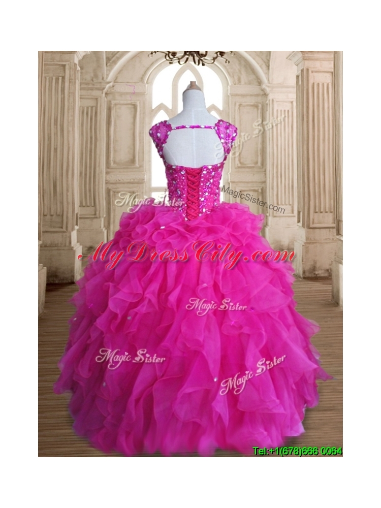 Elegant Straps Big Puffy Quinceanera Dress with Beading and Ruffles